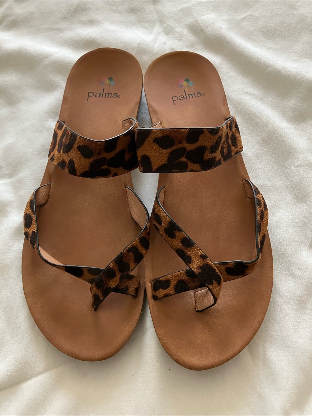 Palms Leopard Print Brown Slide Sandals with Cross Straps